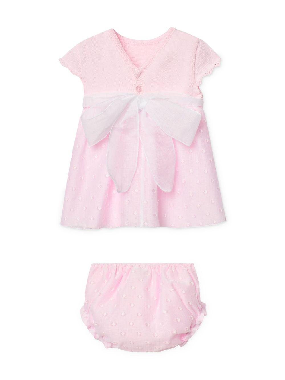 Set abito in tulle point d'esprit (2 pezzi) per neonata Paz Rodriguez rosa con dettaglio fiocco - Rubino Kids