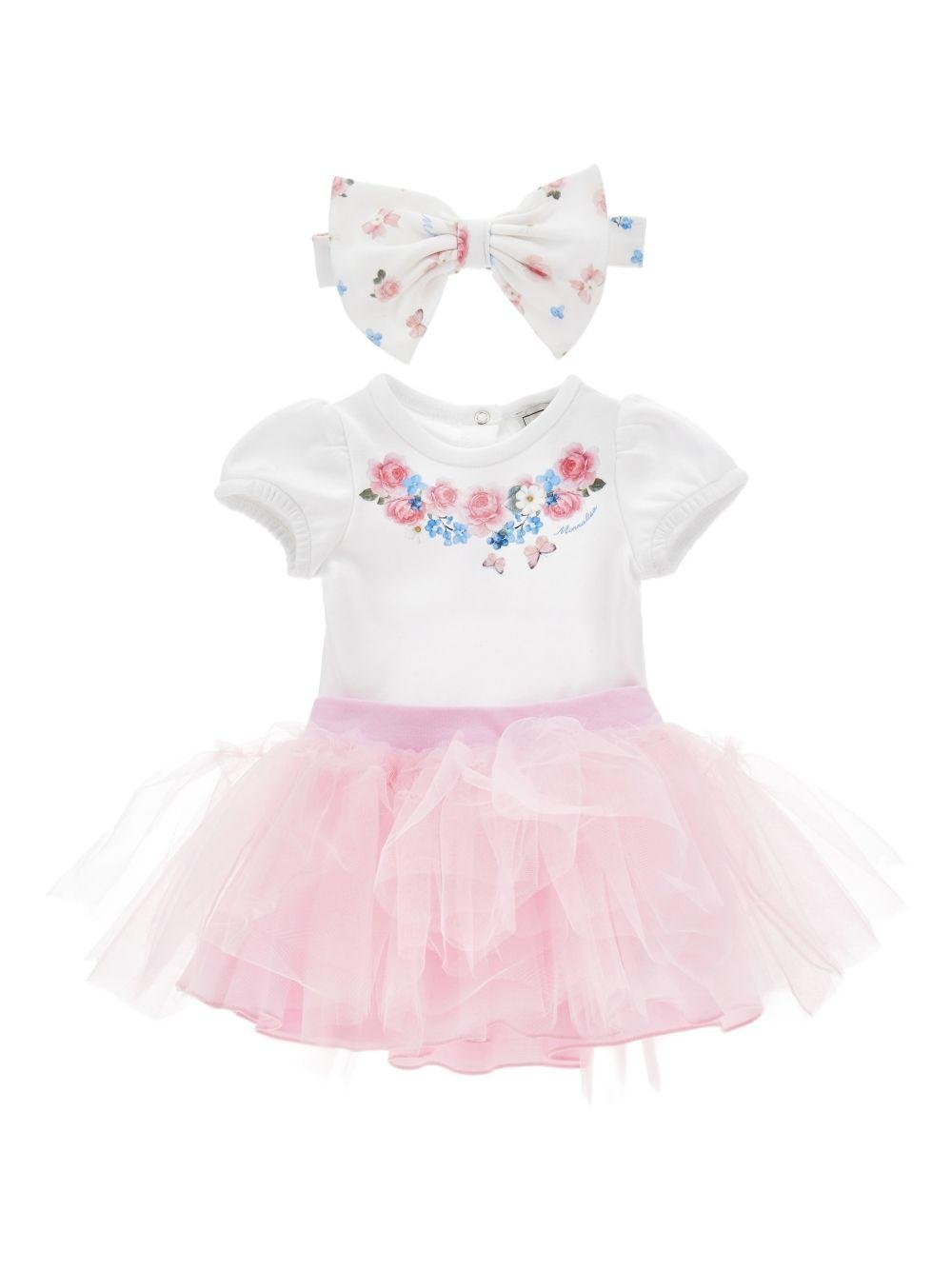 Set abito per bambina Monnalisa bianco con stampa a fiori - Rubino Kids
