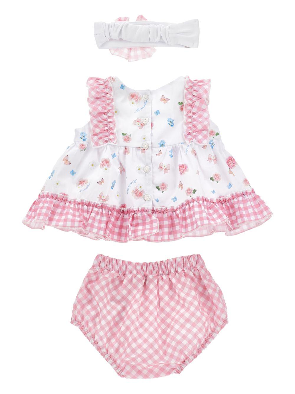 Set abito per neonata Monnalisa bianco a fiori con ruches - Rubino Kids
