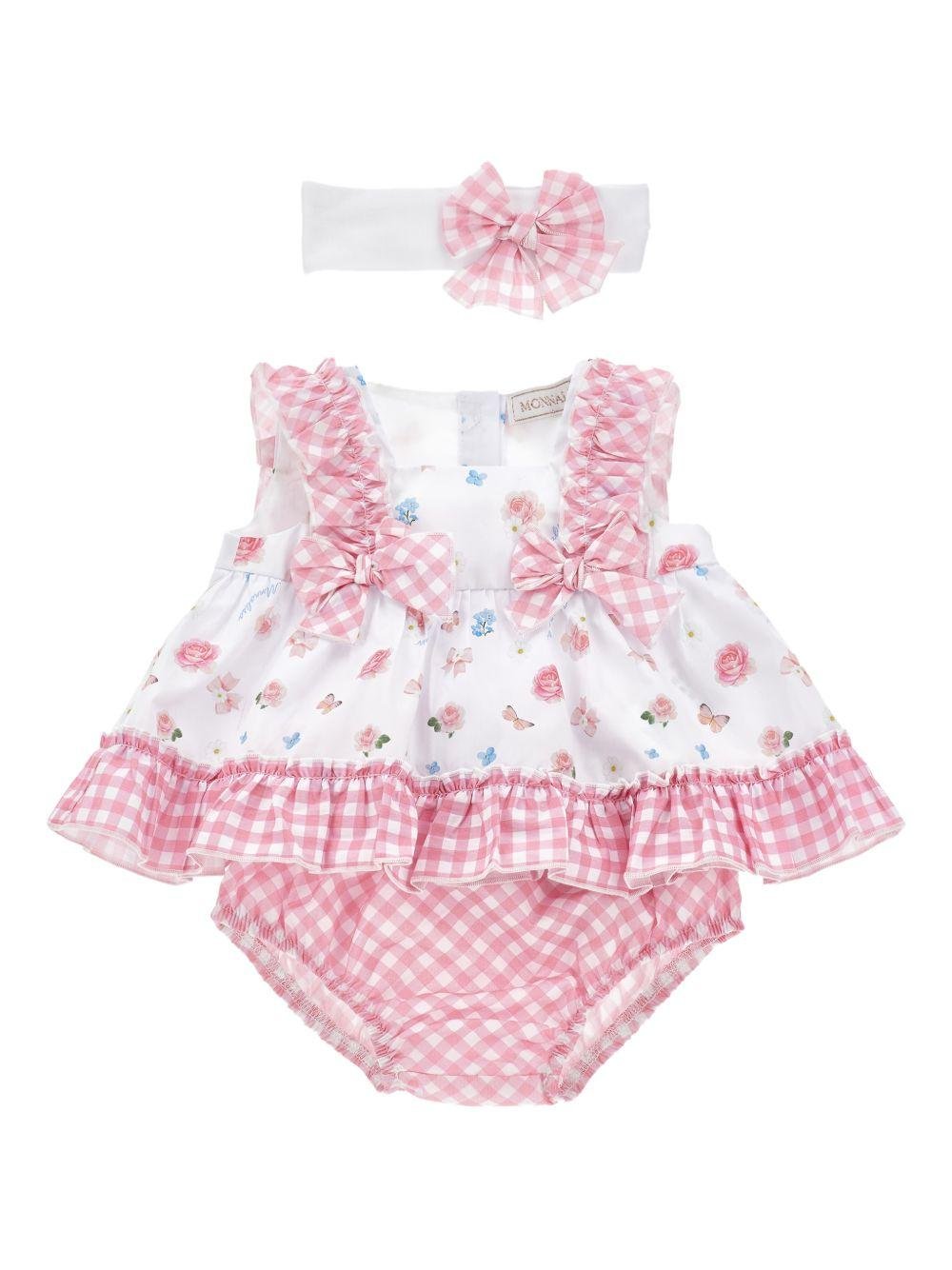 Set abito per neonata Monnalisa bianco a fiori con ruches - Rubino Kids