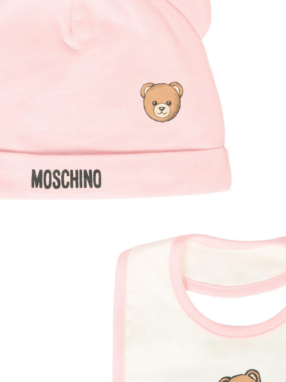Set berretto e bavaglino per neonata Moschino Kids rosa con motivo Teddy Bear - Rubino Kids