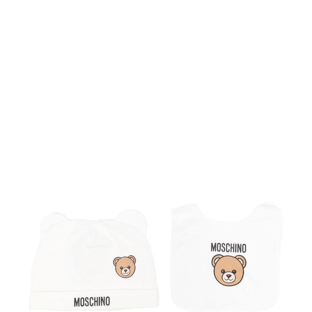 Set berretto e bavaglino per neonati Moschino Kids bianco con stampa orsetto - Rubino Kids