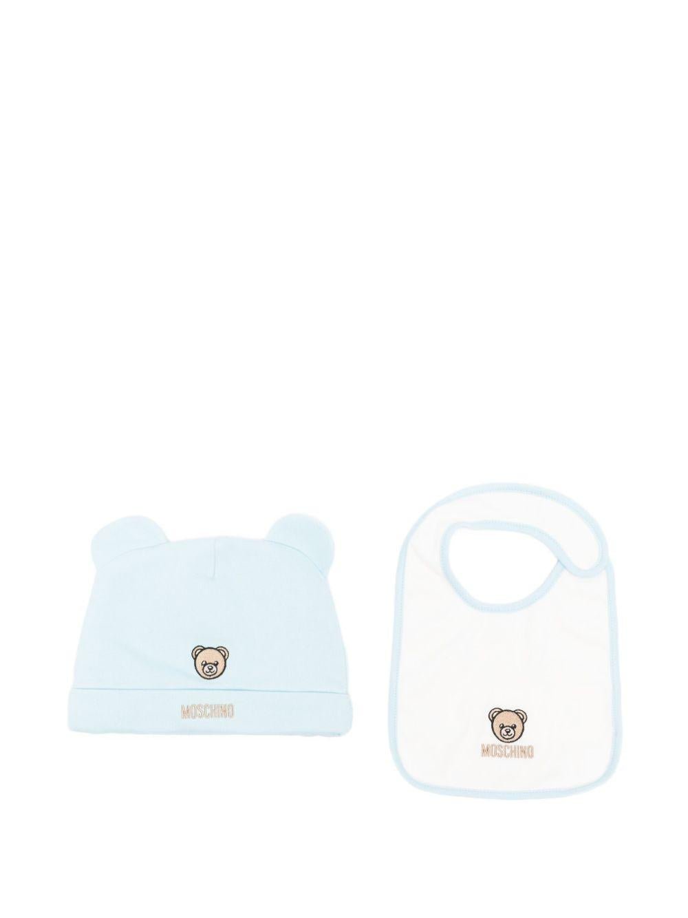 Set berretto e bavaglino per neonato Moschino Kids azzurro con motivo Teddy Bear - Rubino Kids