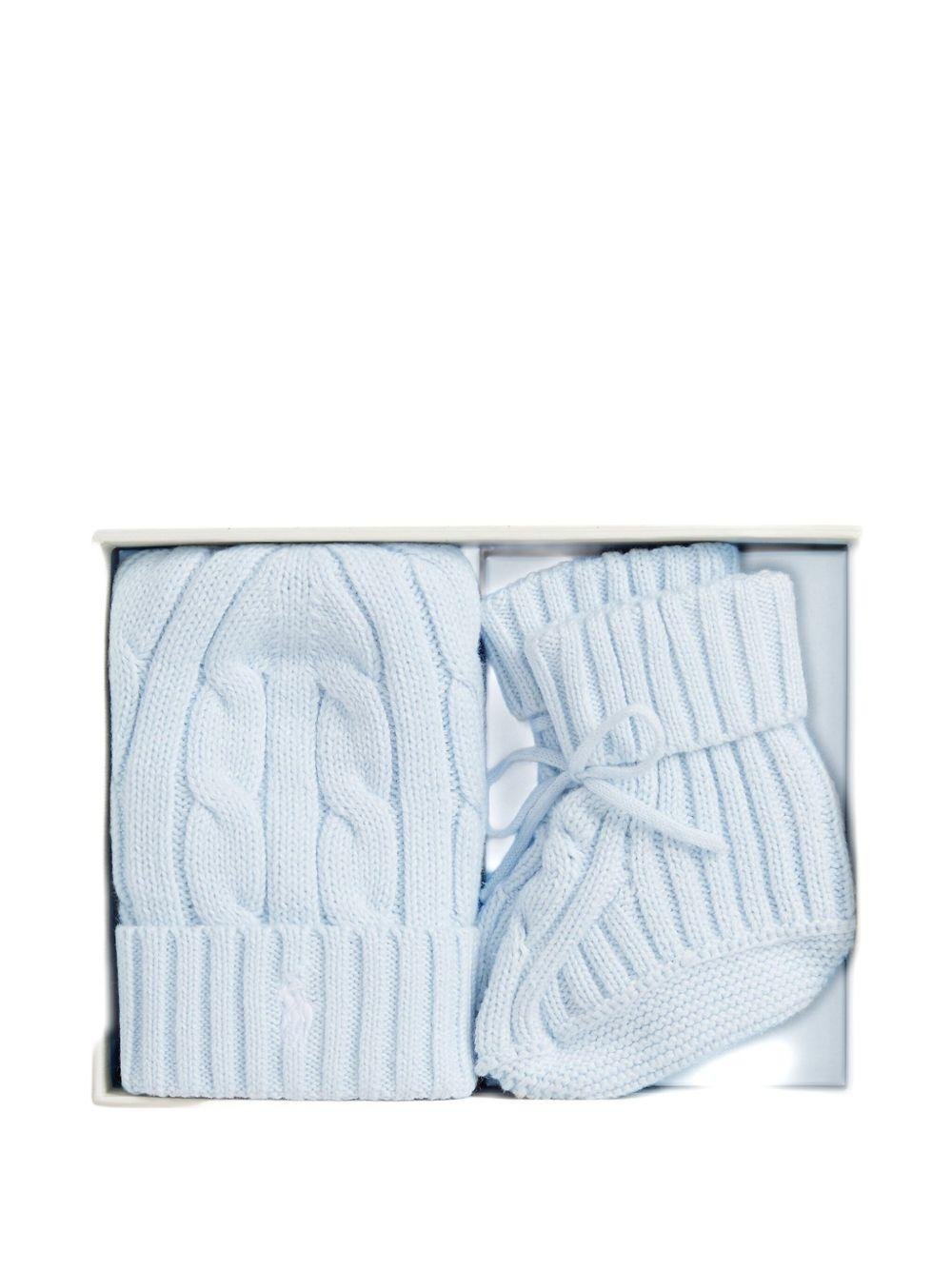 Set berretto e stivali per neonato Polo Ralph Lauren Kids azzurri con polsini a coste - Rubino Kids