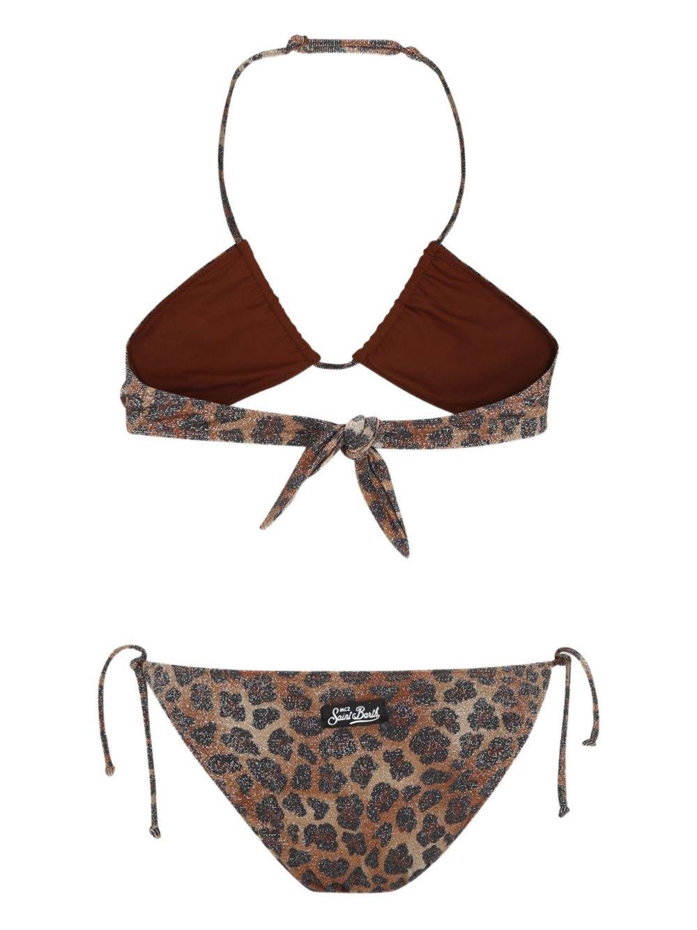 Set bikini per bambina MC2 Saint Barth Kids marrone con stampa leopardata - Rubino Kids