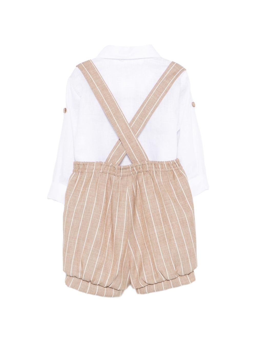 Set camicia con salopette per neonato Colorichiari beige a righe (3 pezzi) - Rubino Kids