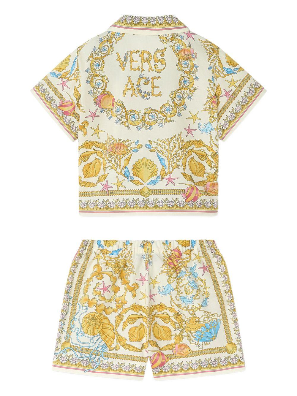 Set camicia con shorts per neonati Versace Kids bianco con stampa Underwater Barocco - Rubino Kids