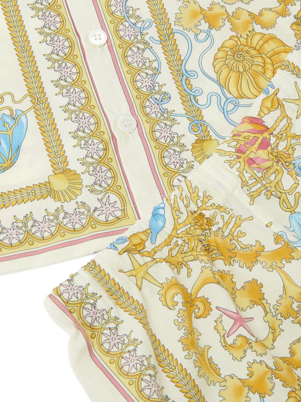 Set camicia con shorts per neonati Versace Kids bianco con stampa Underwater Barocco - Rubino Kids