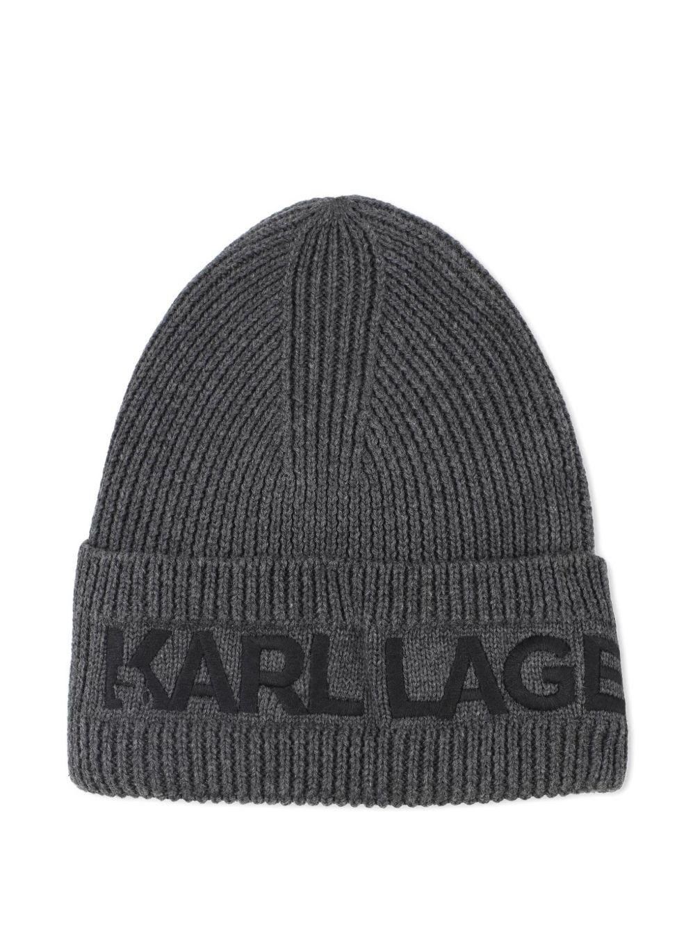 Set cappello e sciarpa per bambini Karl Lagerfeld Kids grigi con motivo a coste - Rubino Kids