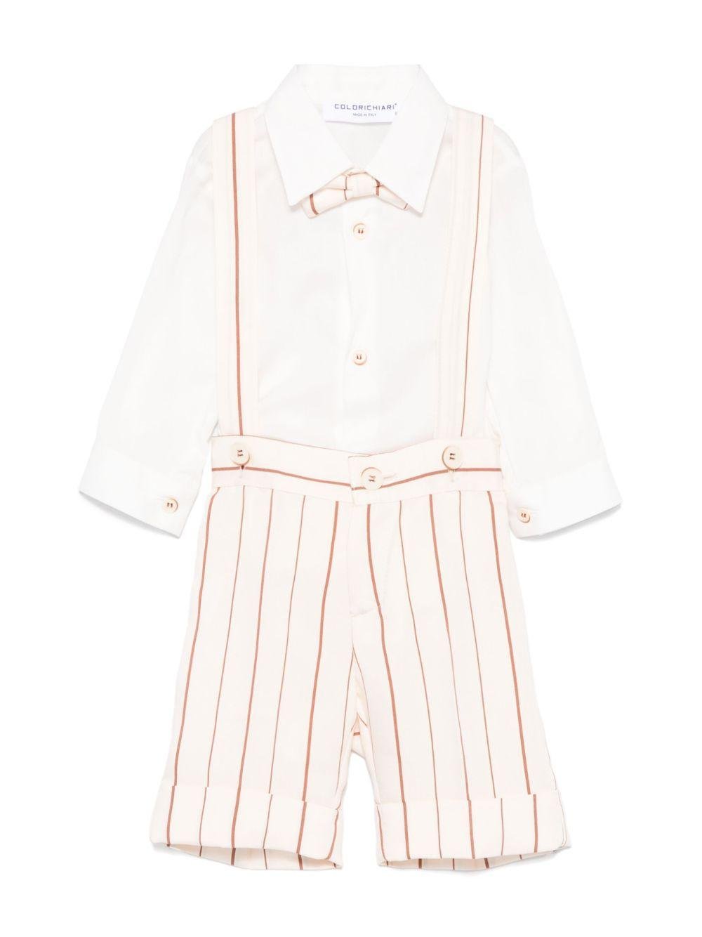Set cardigan, camicia e shorts per neonato Colorichiari marrone e beige a righe - Rubino Kids