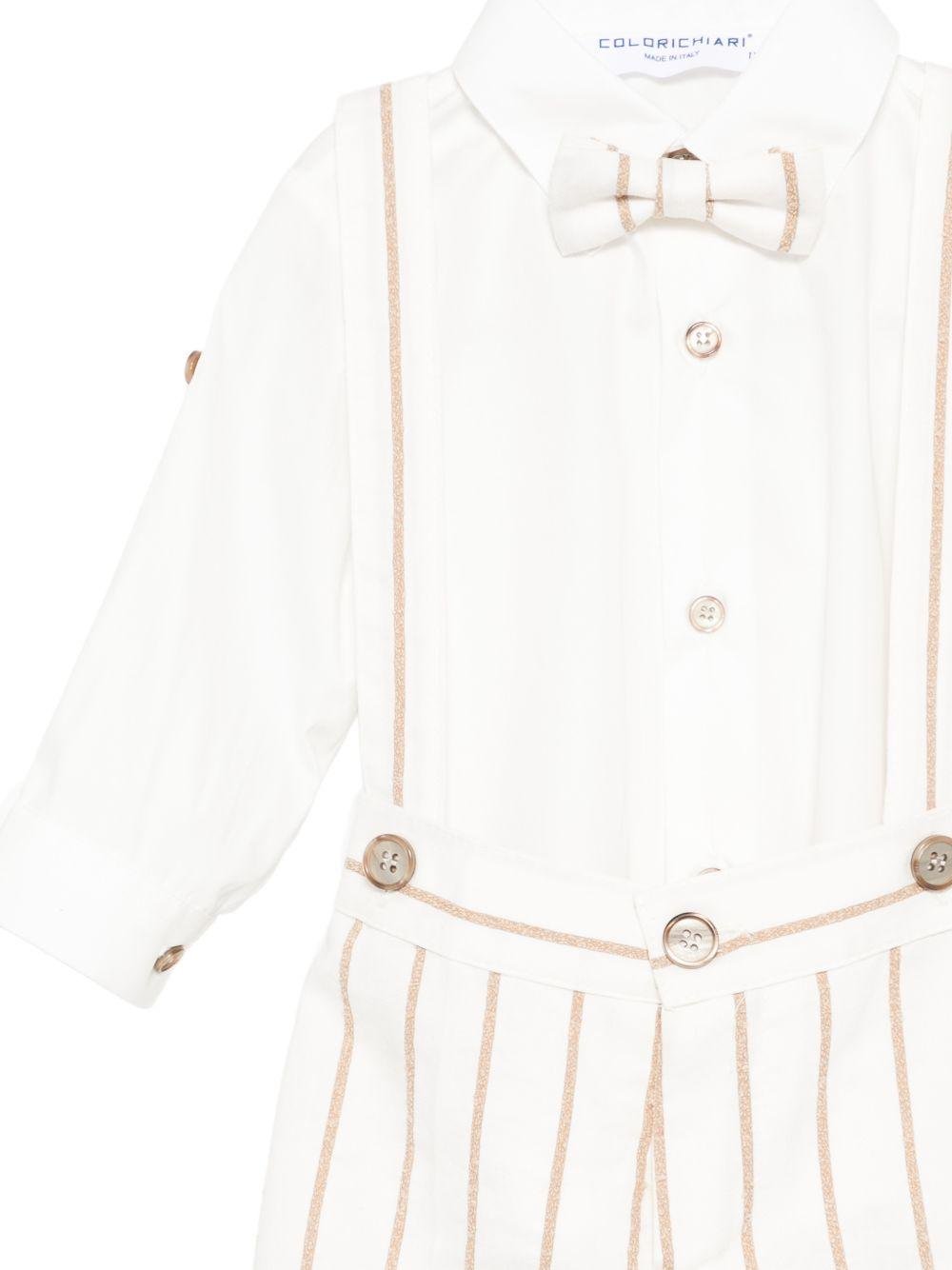 Set cardigan con salopette per neonato Colorichiari beige a righe (3 pezzi) - Rubino Kids