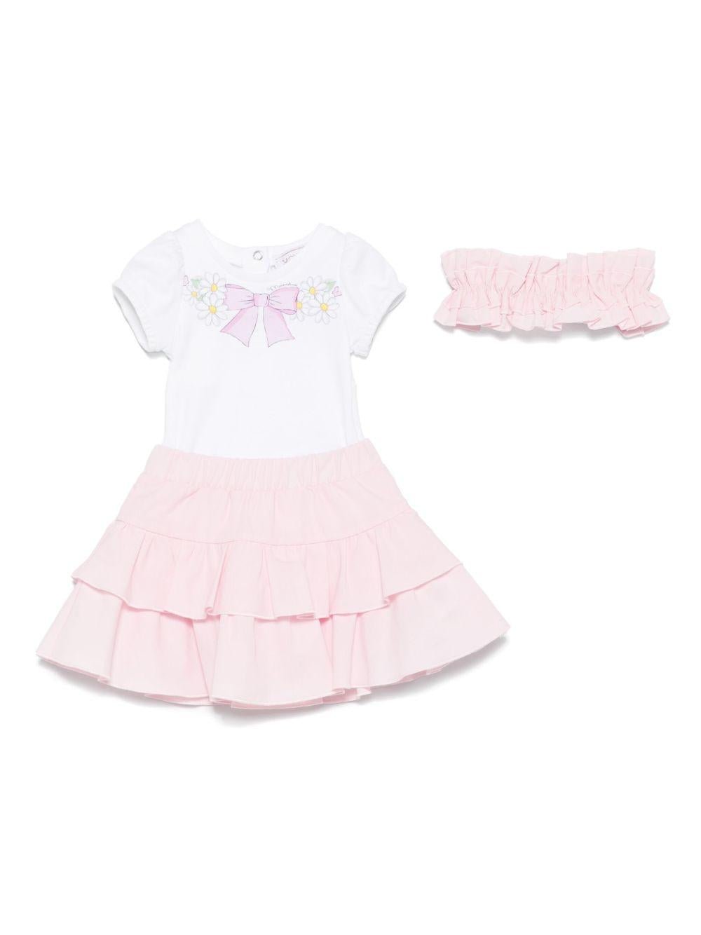 Set con gonna per neonata Monnalisa bianco e rosa con trama jersey - Rubino Kids