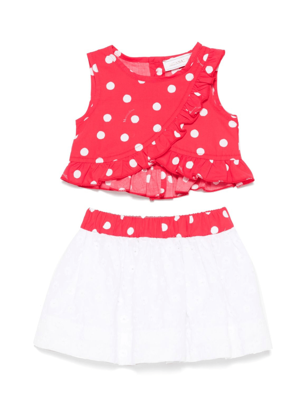 Set con gonna per neonata Monnalisa bianco e rosso in cotone - Rubino Kids
