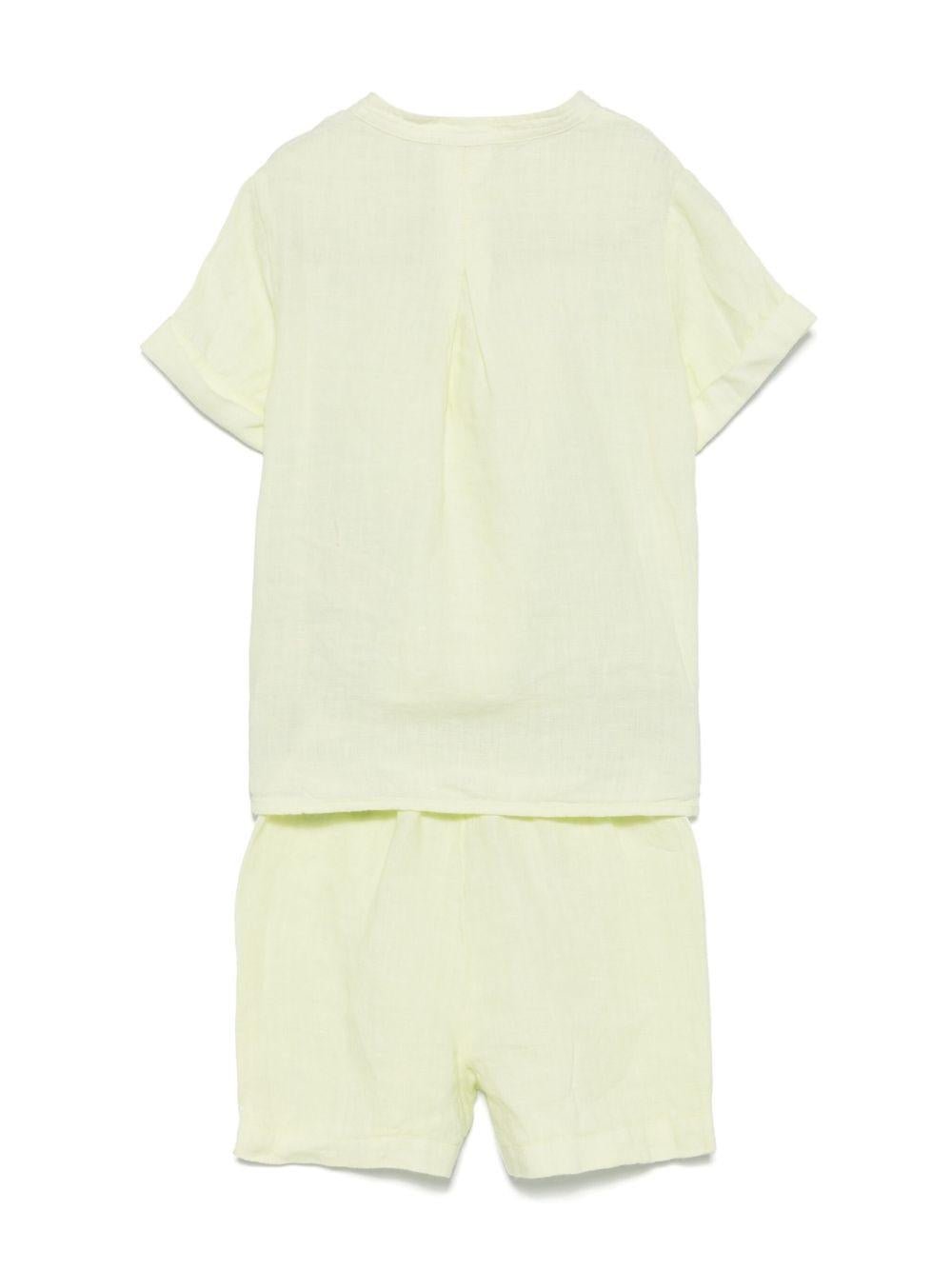 Set con shorts per neonato Il Gufo giallo in lino - Rubino Kids
