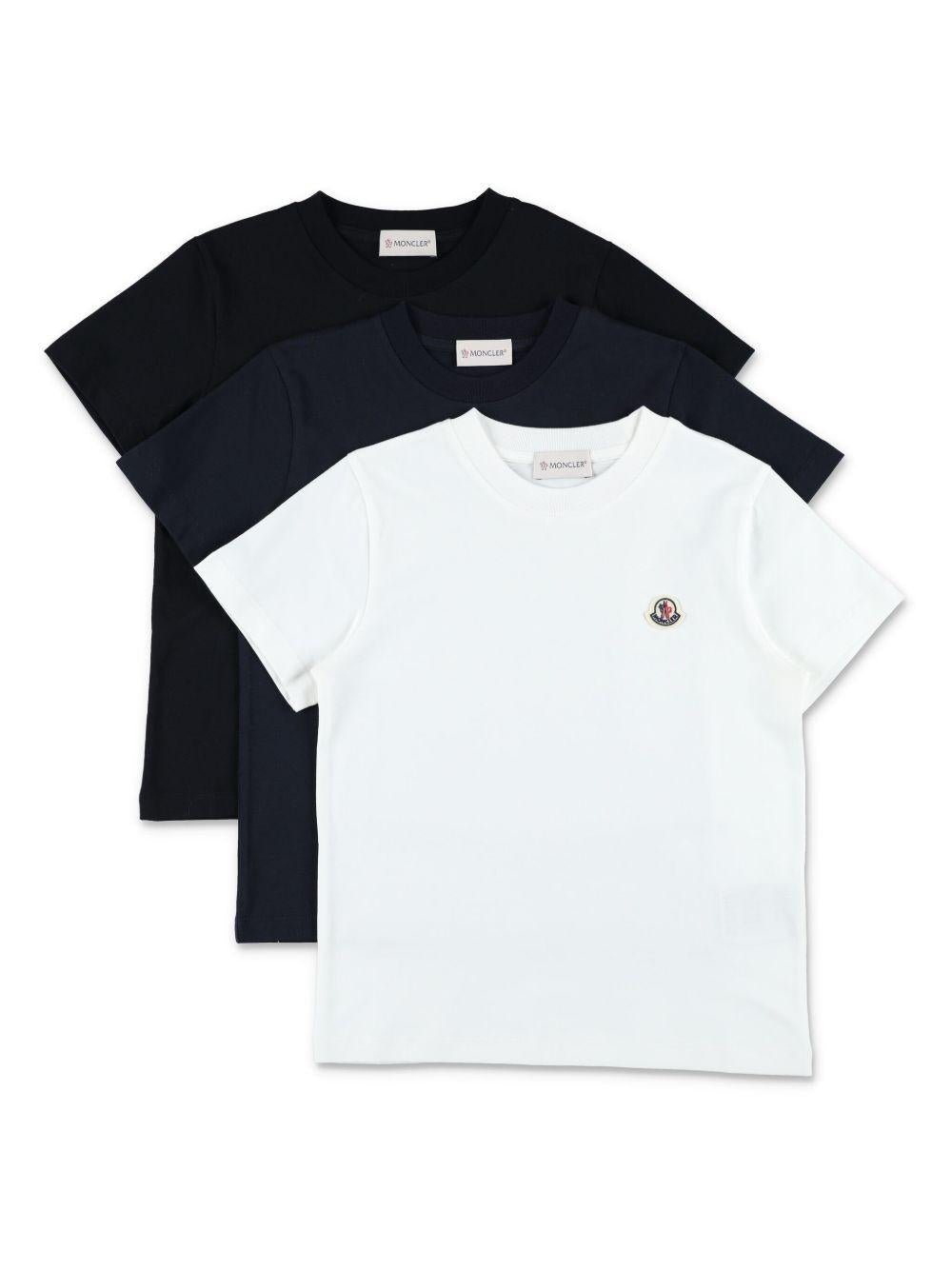 Set di 3 T-shirt per bambino Moncler Enfant multicolor con applicazione logo sul petto - Rubino Kids
