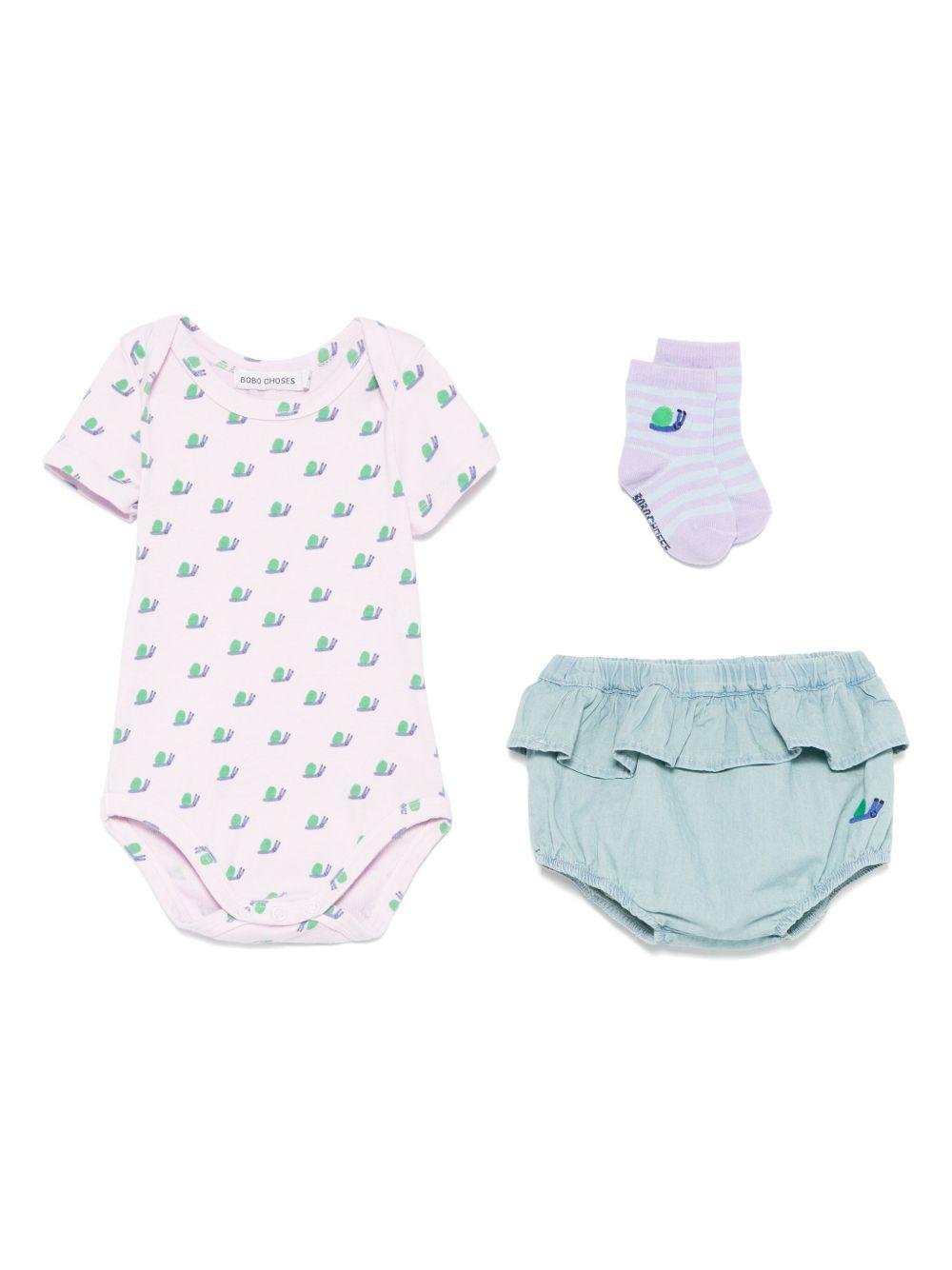 Set di body per neonata Bobo Choses Lucky Fish (set di tre) rosa con calzini - Rubino Kids