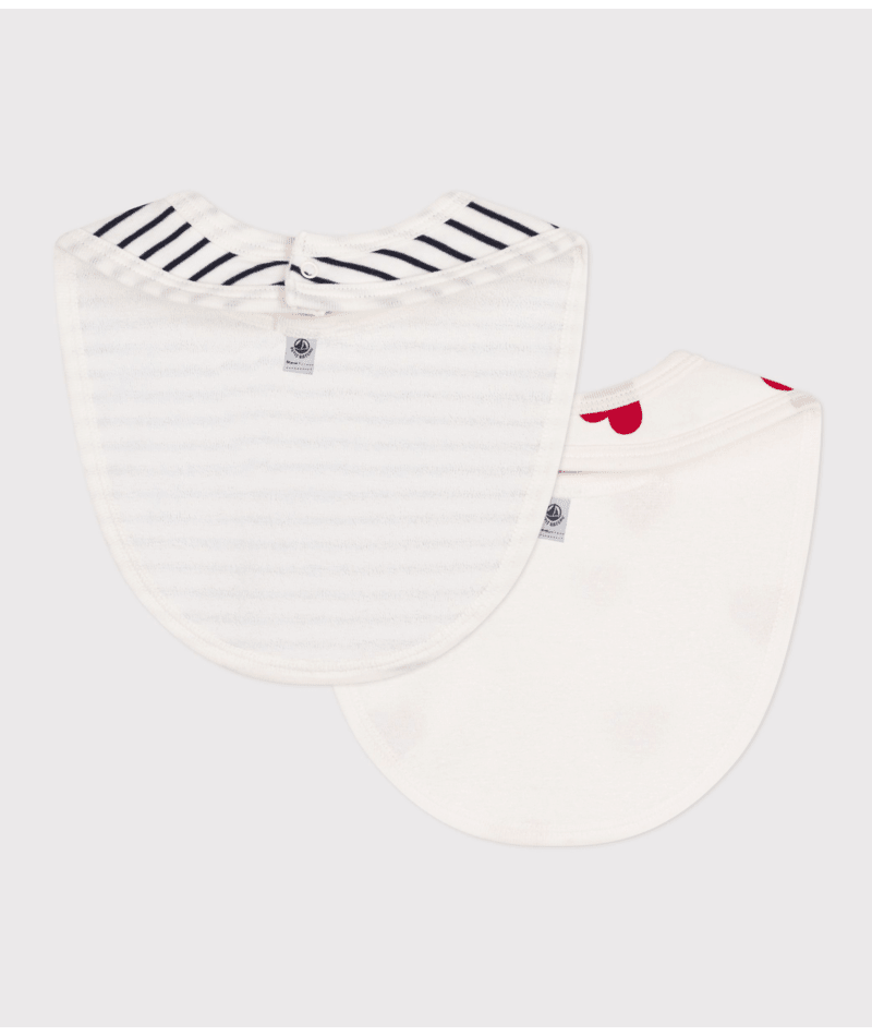 Set di due bavaglini per neonati Petit Bateau multicolore con motivo a cuori - Rubino Kids