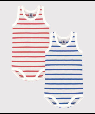 Set di due body per neonati Petit Bateau bianco con fantasia a righe - Rubino Kids
