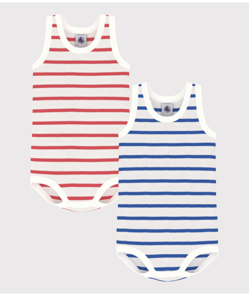 Set di due body per neonati Petit Bateau bianco con fantasia a righe - Rubino Kids