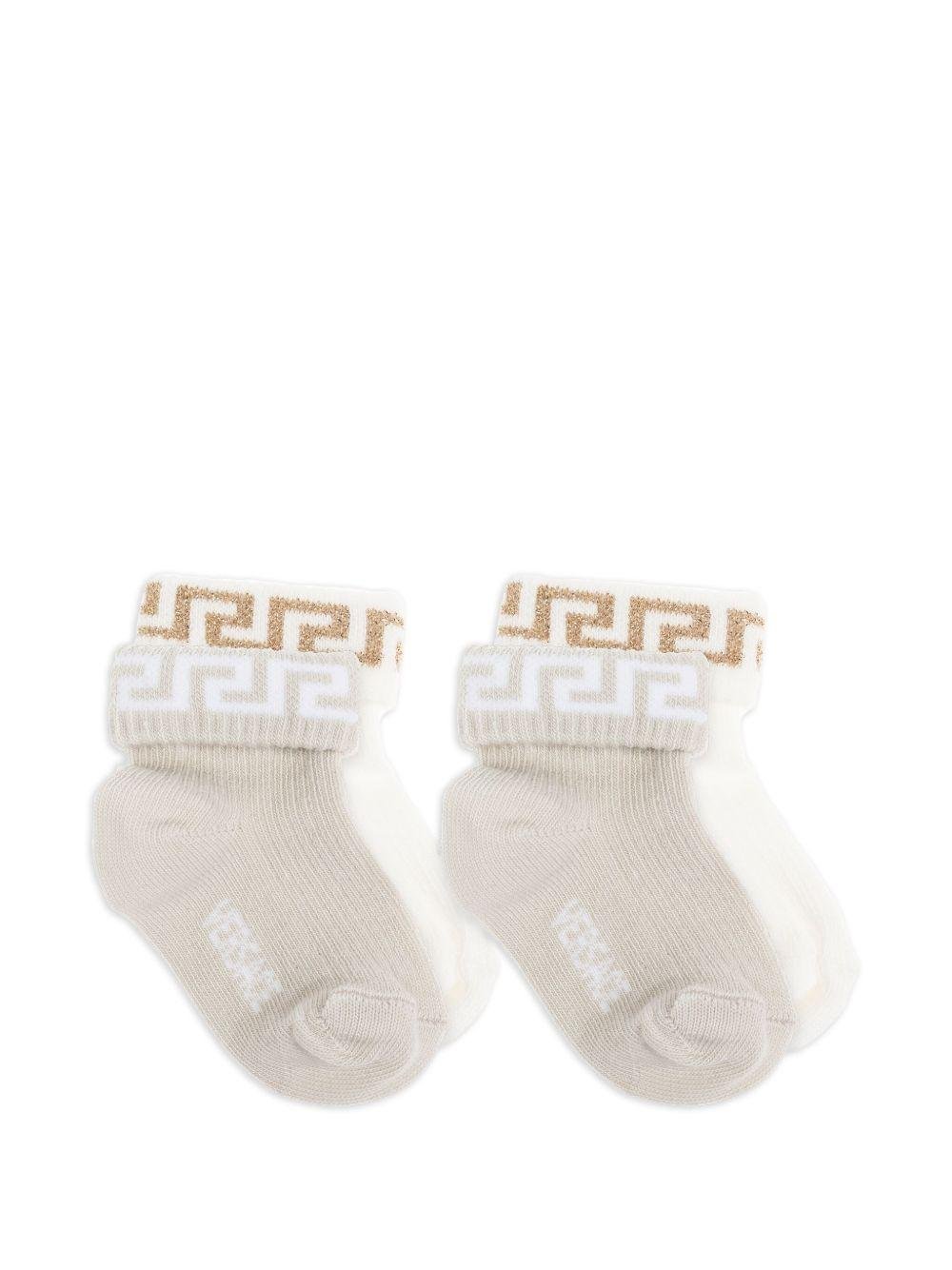 Set di due calzini per neonati Versace Kids beige con motivo Greca - Rubino Kids