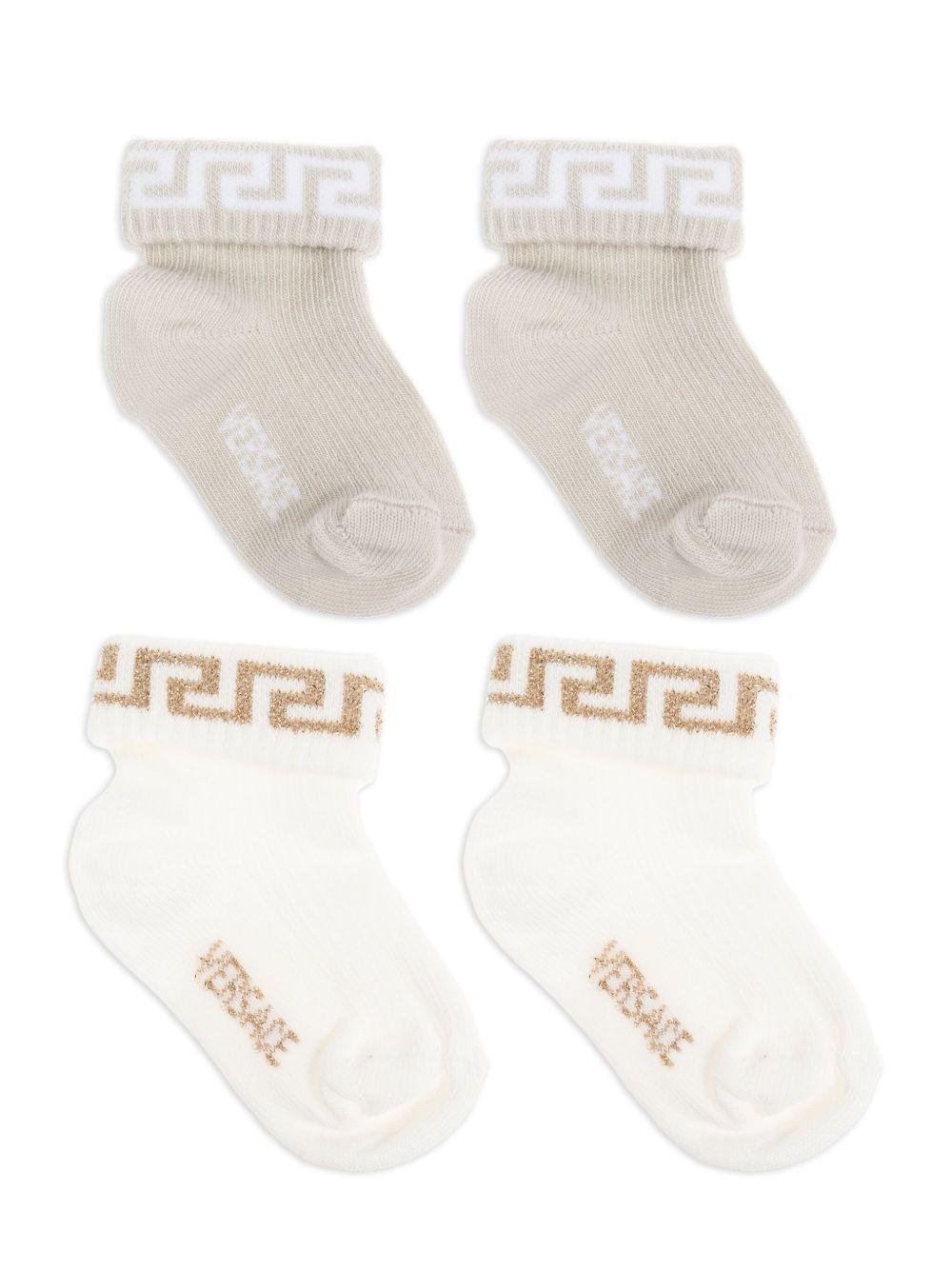 Set di due calzini per neonati Versace Kids beige con motivo Greca - Rubino Kids