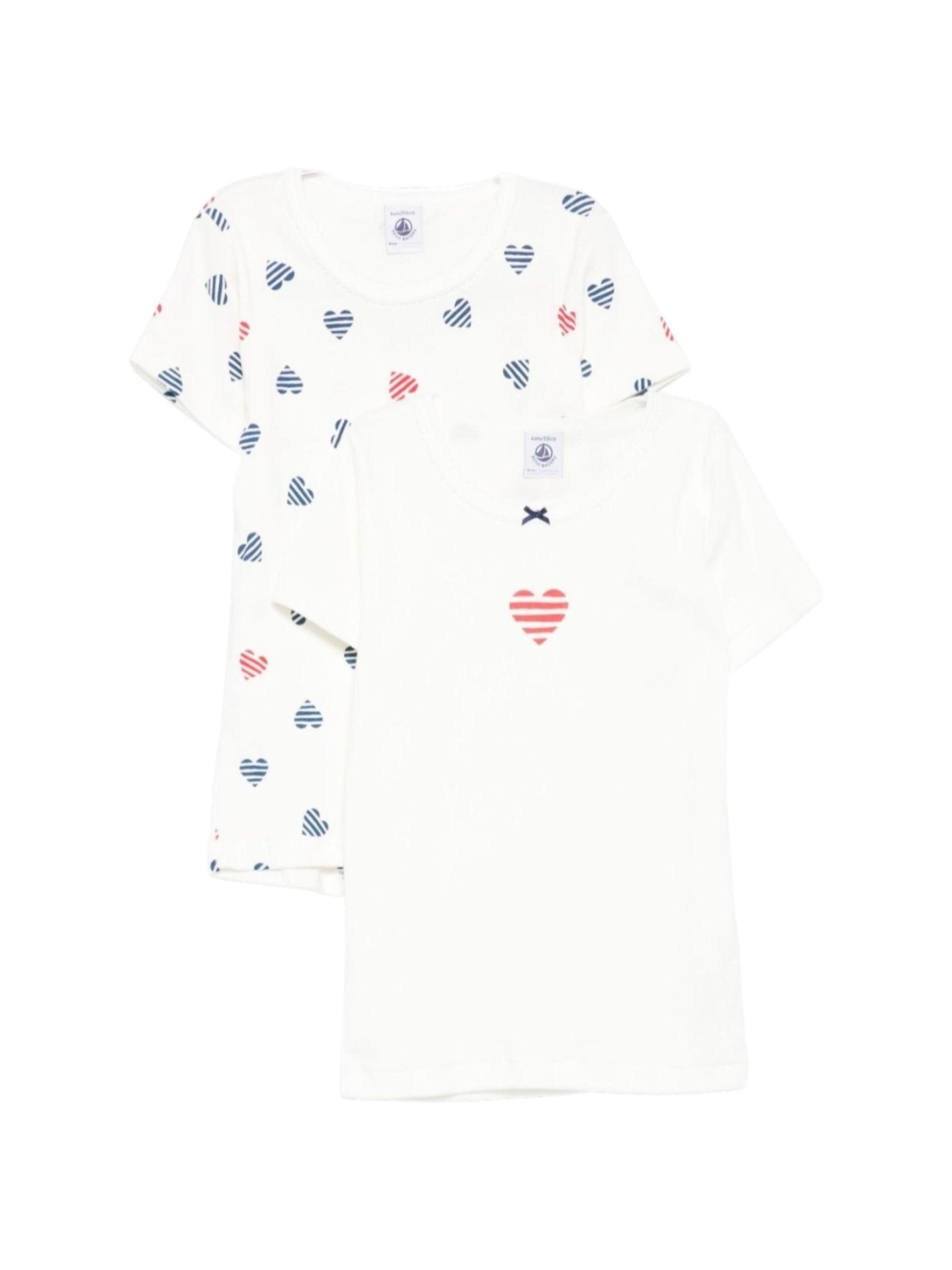 Set di due t-shirt per bambina Petit Bateau bianche con stampa cuore - Rubino Kids