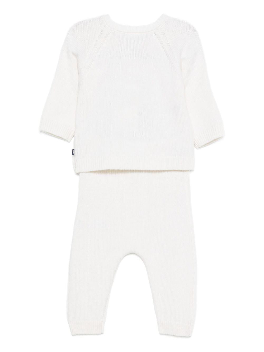Set di t-shirt e pantaloni per neonati Petit Bateu bianco con ricamo a cuore - Rubino Kids