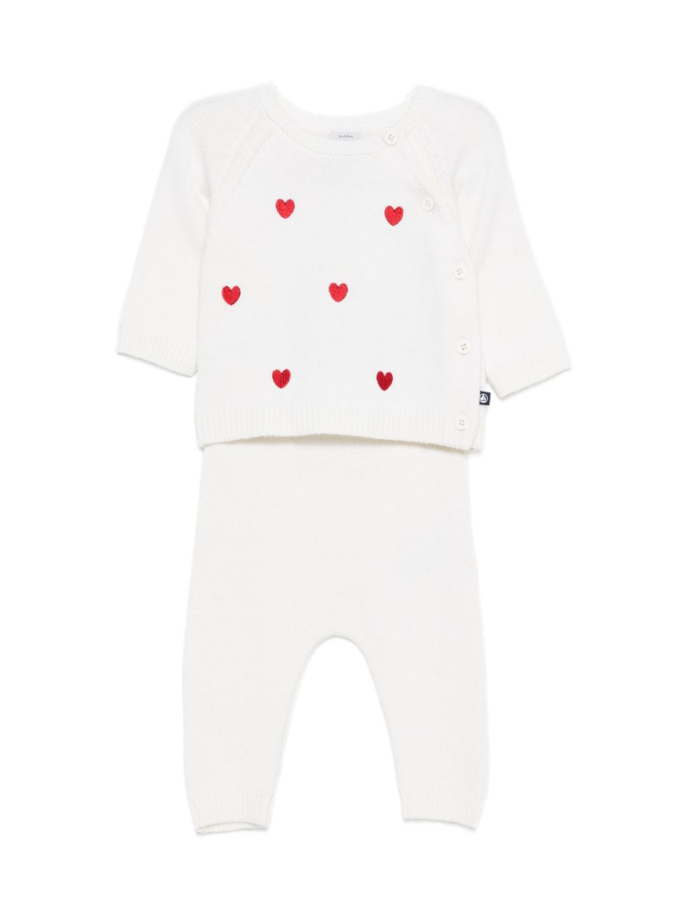 Set di t-shirt e pantaloni per neonati Petit Bateu bianco con ricamo a cuore - Rubino Kids