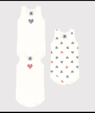 Set di tre body per neonati Petit Bateau bianco con fantasia a cuori - Rubino Kids