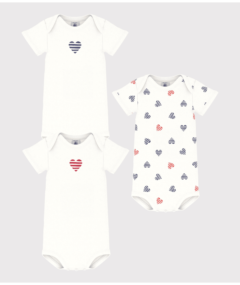 Set di tre body per neonati Petit Bateau bianco con maniche corte - Rubino Kids