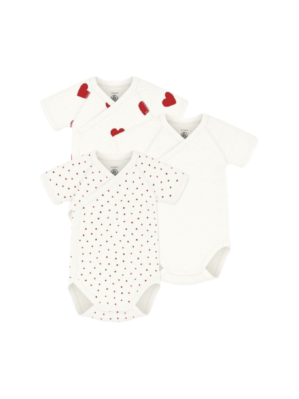 Set di tre body per neonati Petit Bateau bianco con maniche corte - Rubino Kids