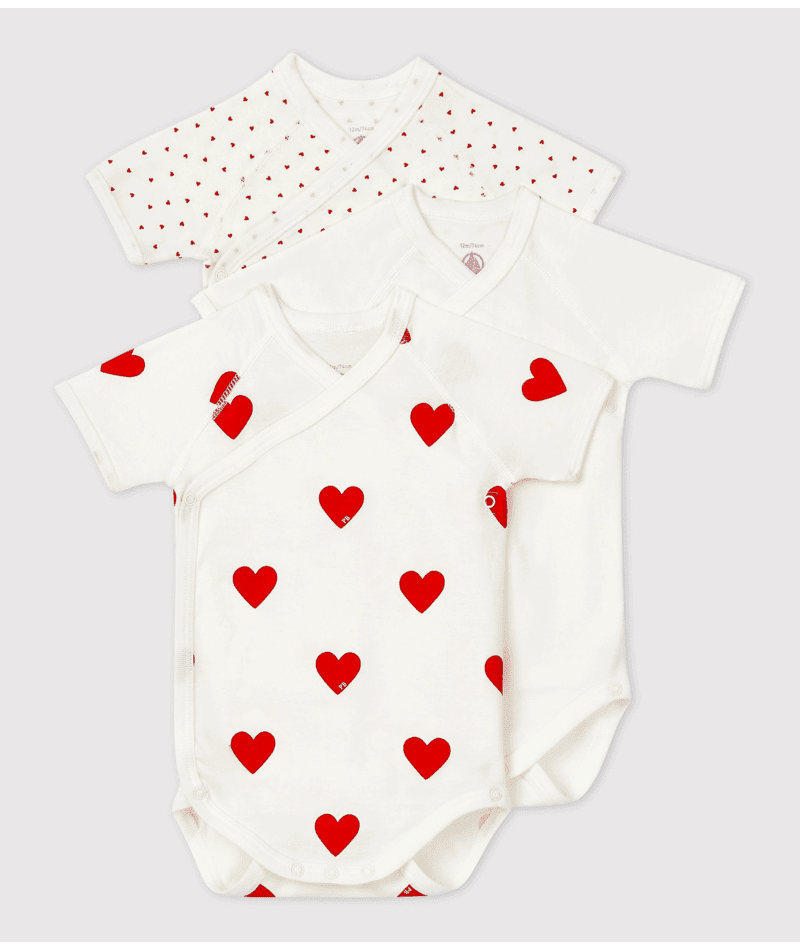 Set di tre body per neonati Petit Bateau bianco con maniche corte - Rubino Kids