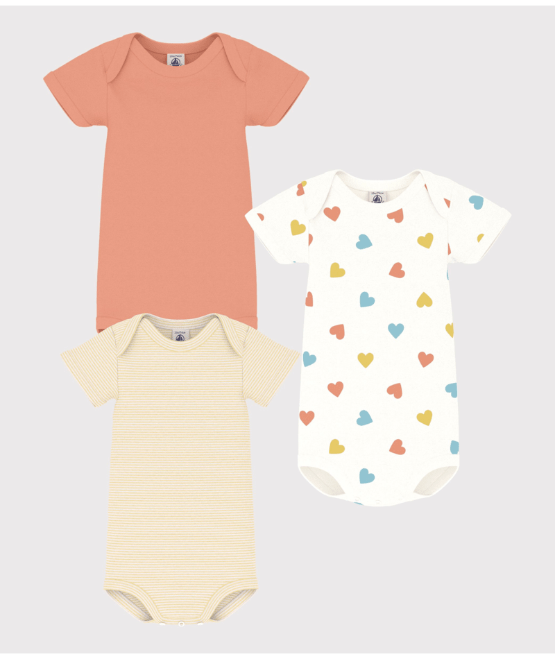 Set di tre body per neonati Petit Bateau multicolore con maniche corte - Rubino Kids