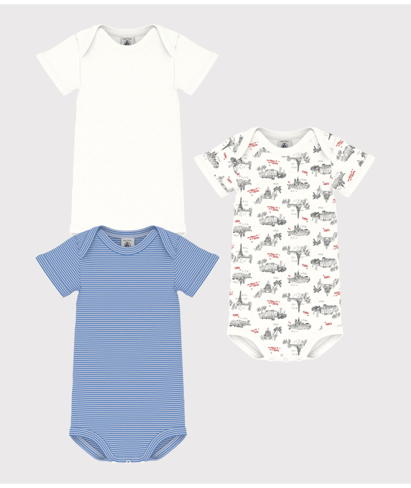 Set di tre body per neonati Petit Bateau multicolore con maniche corte - Rubino Kids
