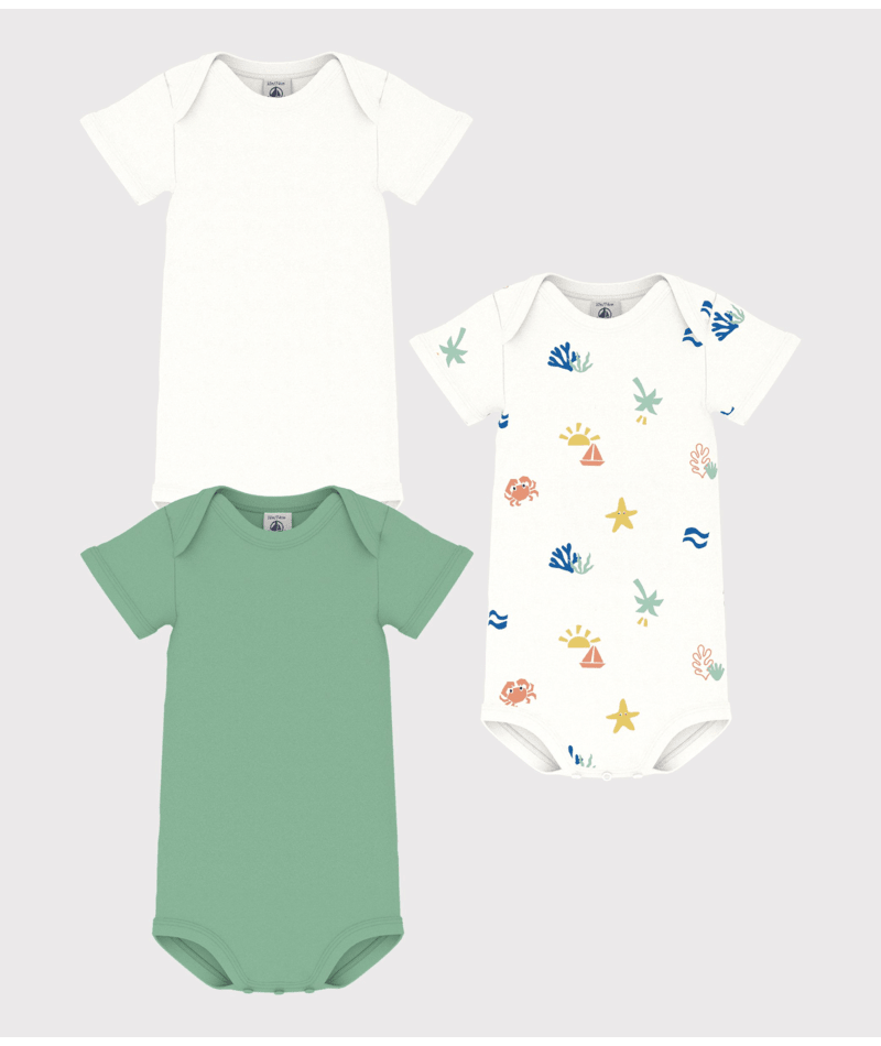 Set di tre body per neonati Petit Bateau multicolore con maniche corte - Rubino Kids