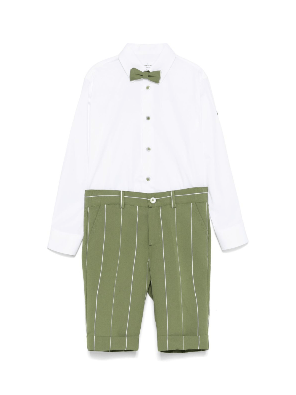 Set di tre pezzi per bambino Colorichiari verde con camicia papillon e pantaloni gessati - Rubino Kids