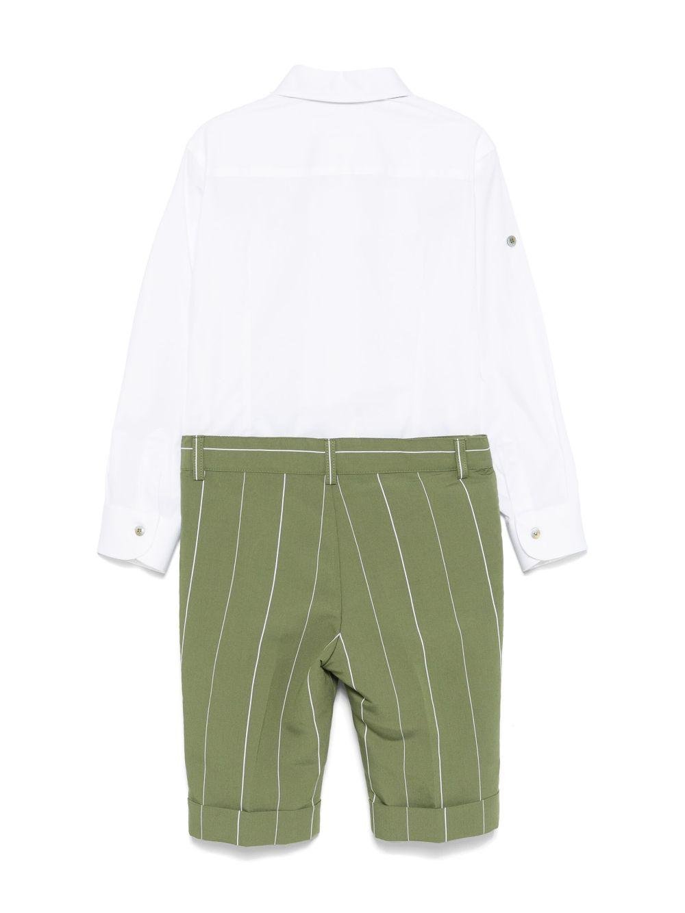 Set di tre pezzi per bambino Colorichiari verde con camicia papillon e pantaloni gessati - Rubino Kids