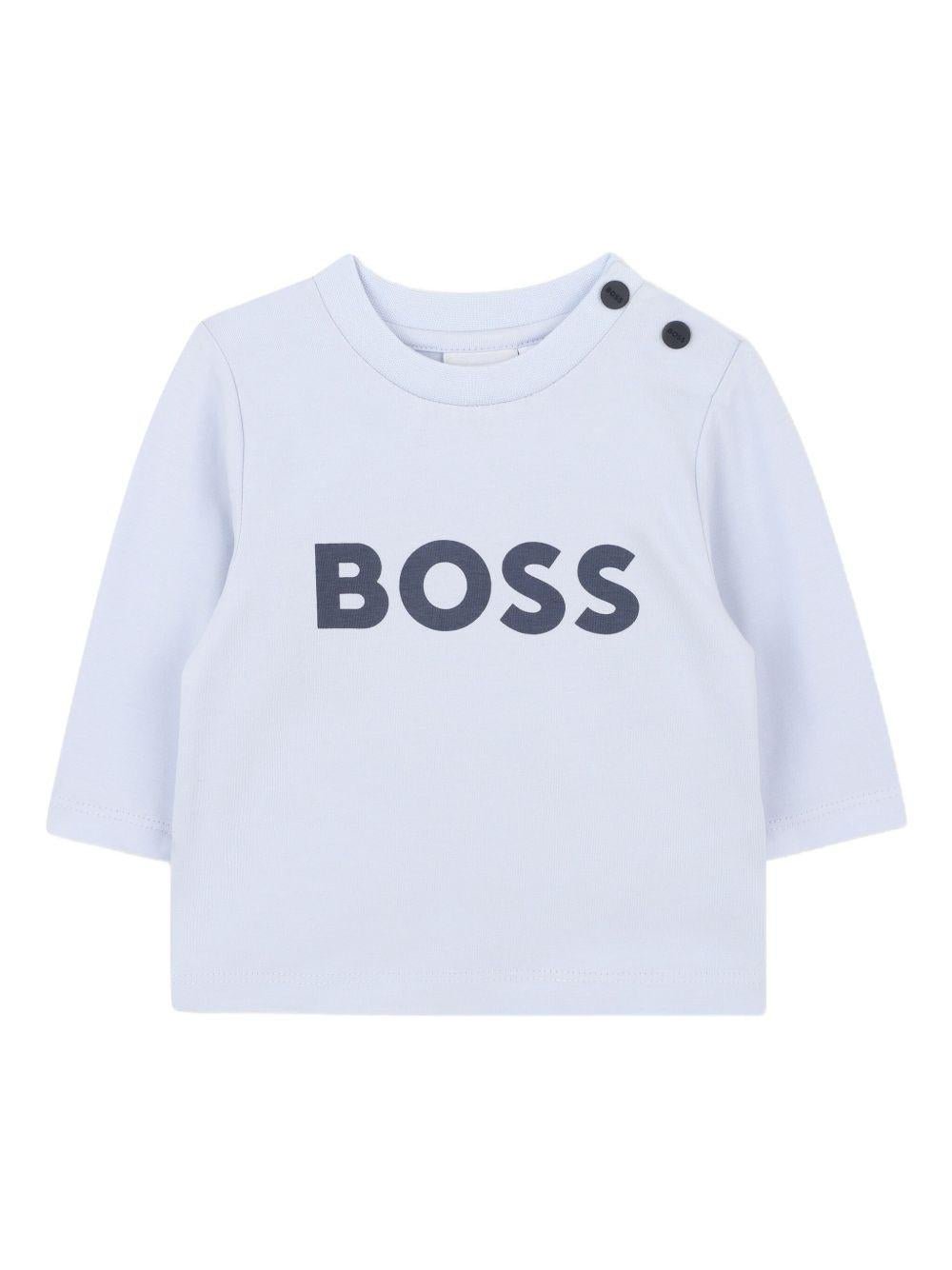 Set due pezzi salopette e t-shirt per neonato BOSS Kids blu con tasca applicata con logo - Rubino Kids