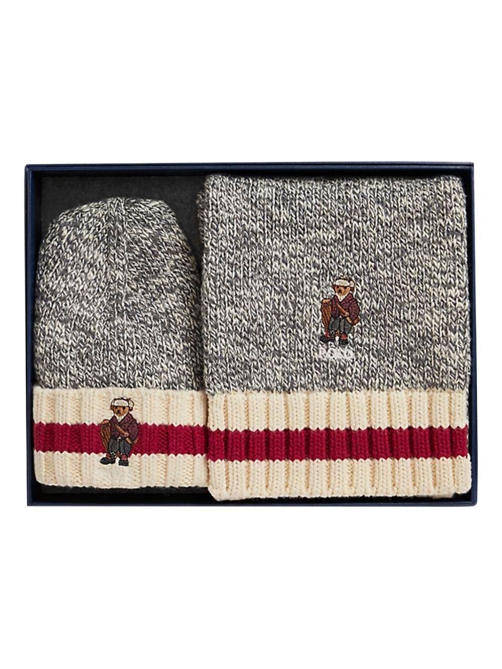 Set due pezzi sciarpa e berretto per bambino Polo Ralph Lauren Kids grigio con ricamo Polo Bear - Rubino Kids
