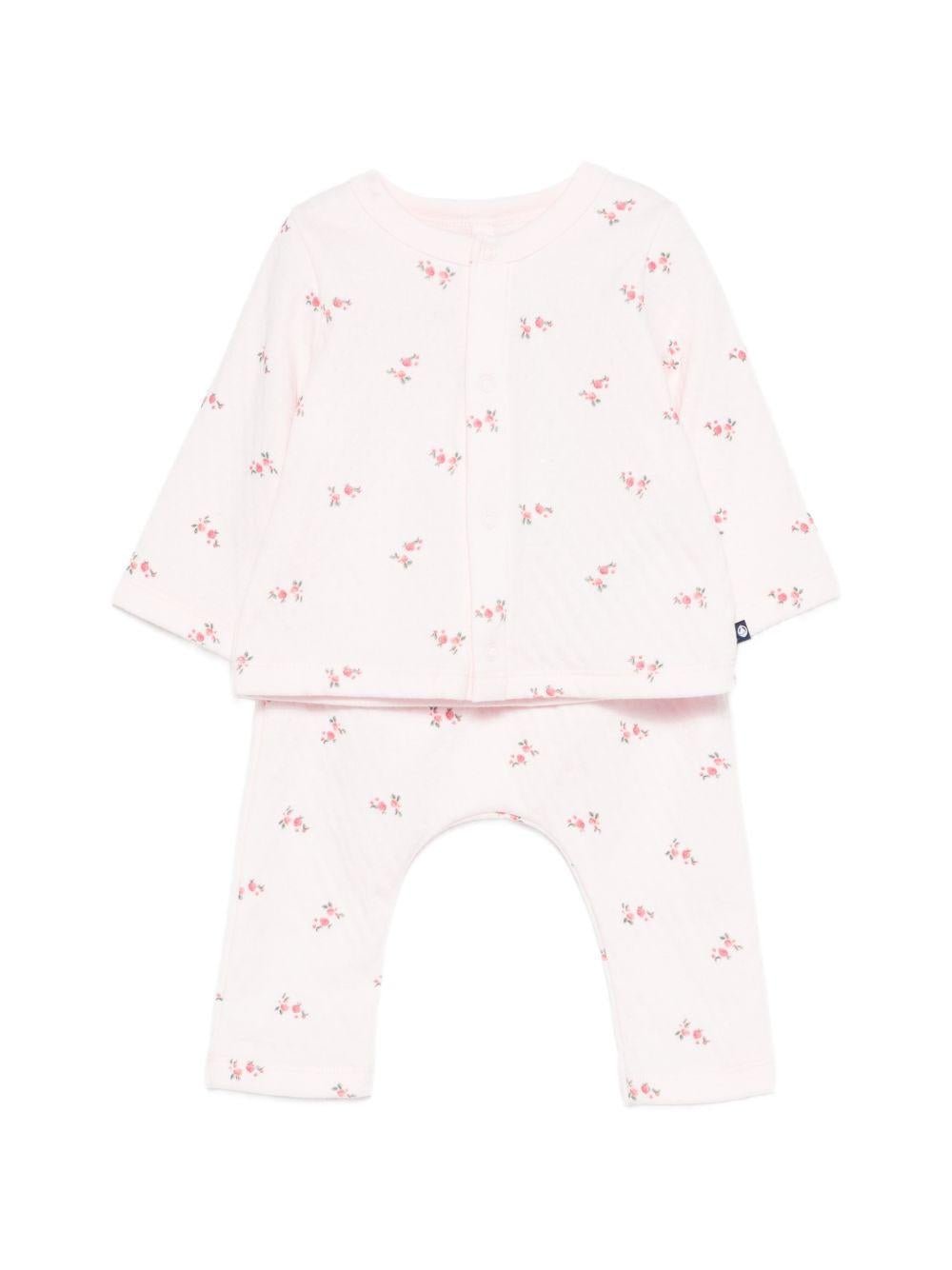 Set due pezzi t-shirt e pantaloni per neonata Petit Bateau rosa con stampa floreale - Rubino Kids