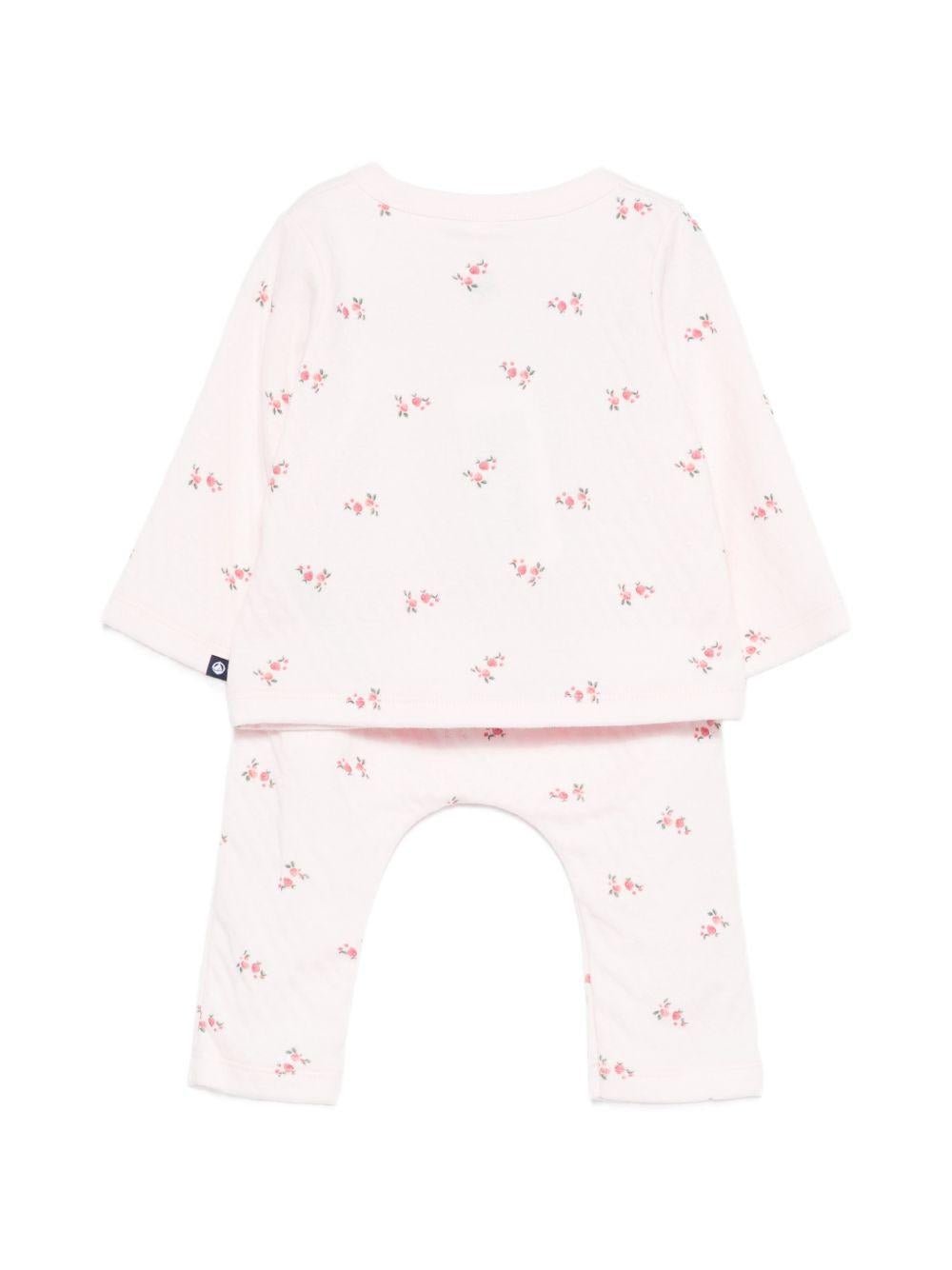 Set due pezzi t-shirt e pantaloni per neonata Petit Bateau rosa con stampa floreale - Rubino Kids
