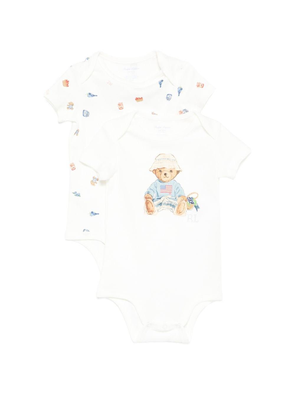Set due tutine per neonato Polo Ralph Lauren Kids bianche con stampa orsetto - Rubino Kids
