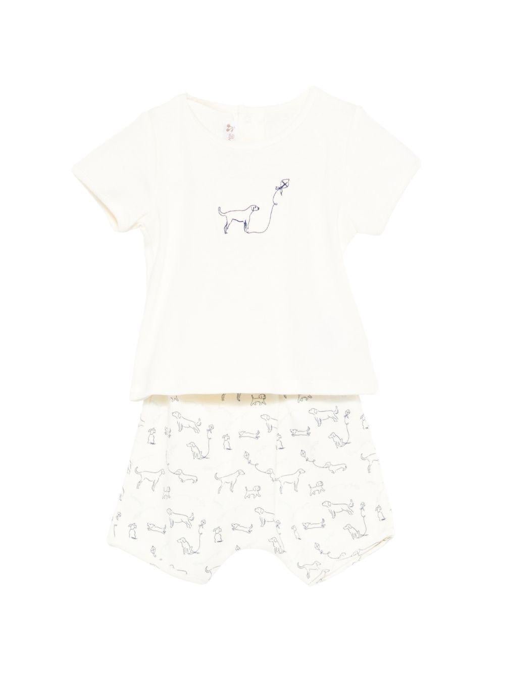 Set Fanilo t-shirt e shorts per neonati Bonpoint beige con stampa cagnolino - Rubino Kids