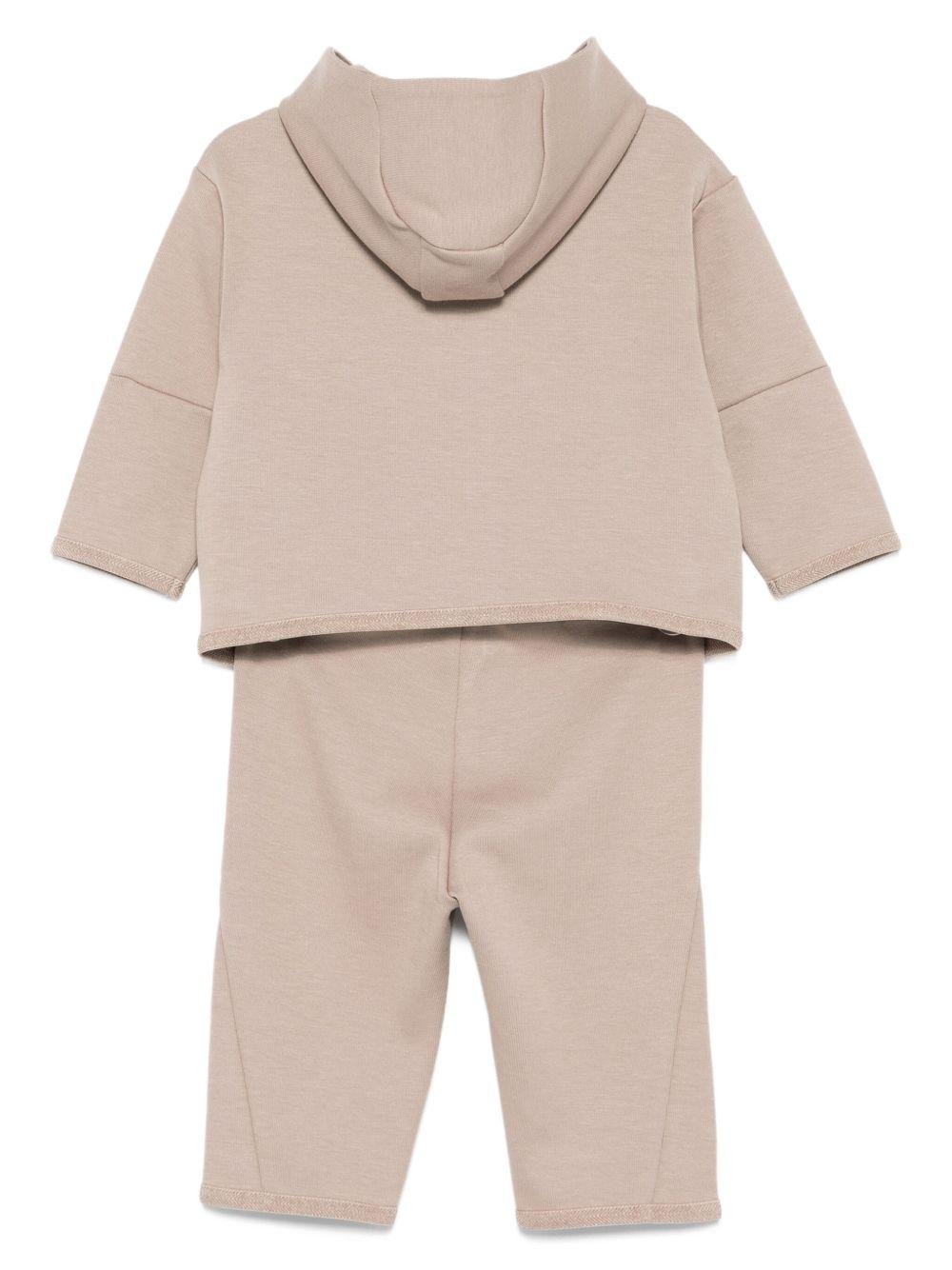 Set felpa e pantaloni per neonato Emporio Armani Kids beige con logo - Rubino Kids