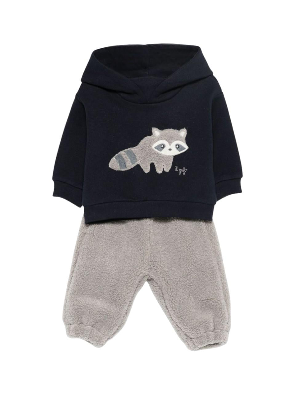 Set felpa e pantaloni per neonato Il Gufo multicolore con ricamo procione - Rubino Kids