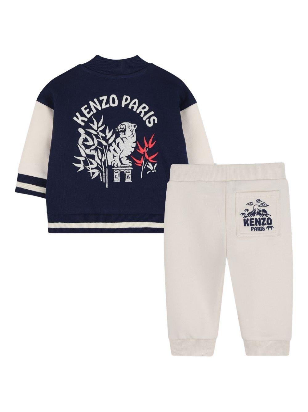 Set felpa e pantaloni per neonato Kenzo Kids blu e bianco con logo - Rubino Kids