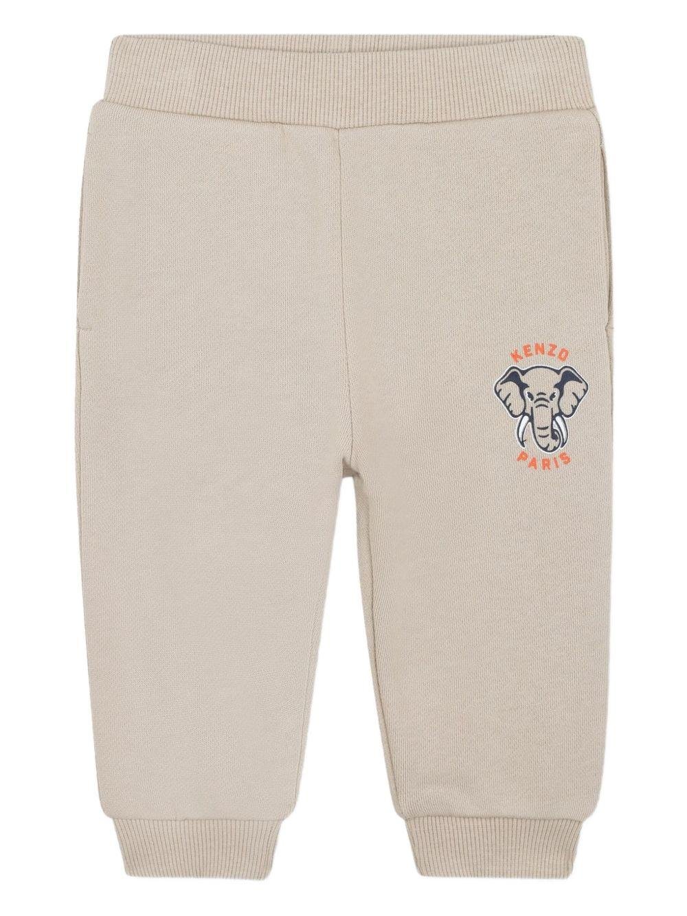 Set felpa e pantaloni sportivi per neonato Kenzo Kids beige con design grafico a elefante - Rubino Kids