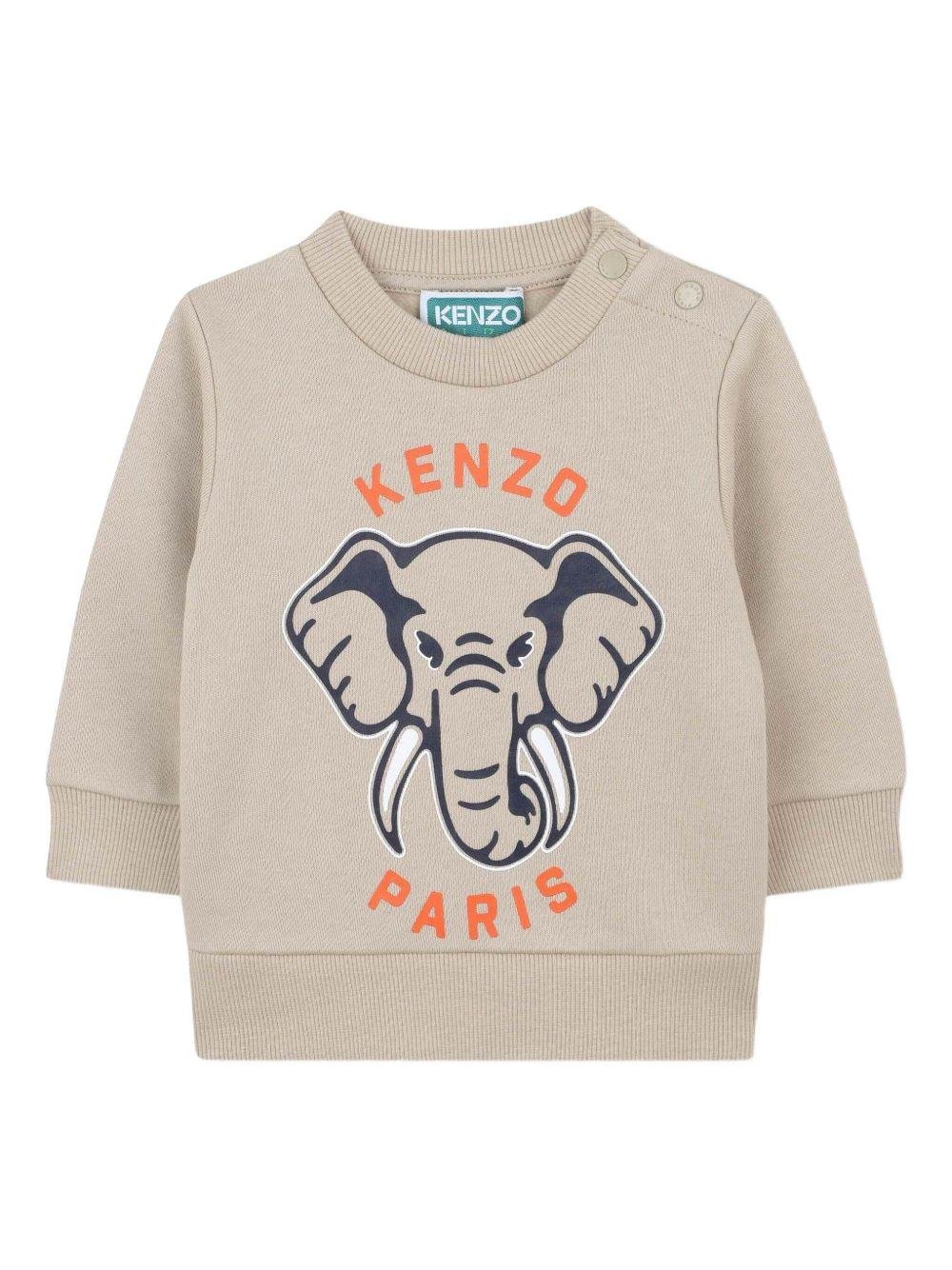 Set felpa e pantaloni sportivi per neonato Kenzo Kids beige con design grafico a elefante - Rubino Kids
