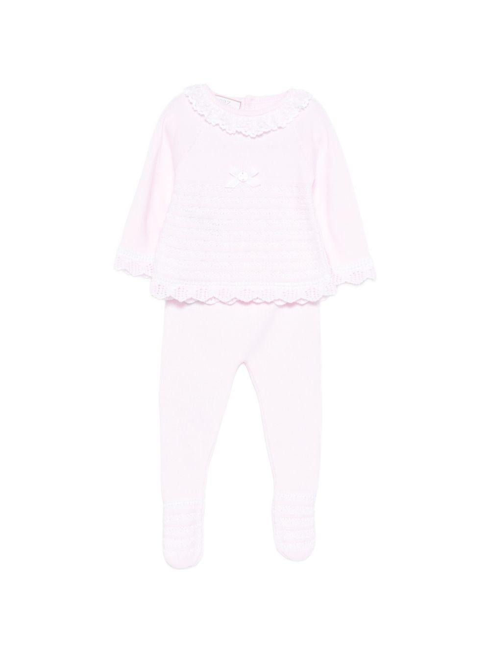 Set maglia con pantaloni per neonata Paz Rodriguez rosa con finitura in pizzo - Rubino Kids