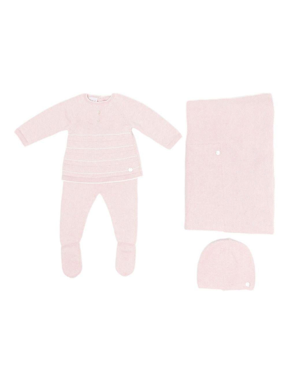 Set maglia pantaloni sciarpa e cappello per neonata Paz Rodríguez rosa con chiusura con bottoni - Rubino Kids